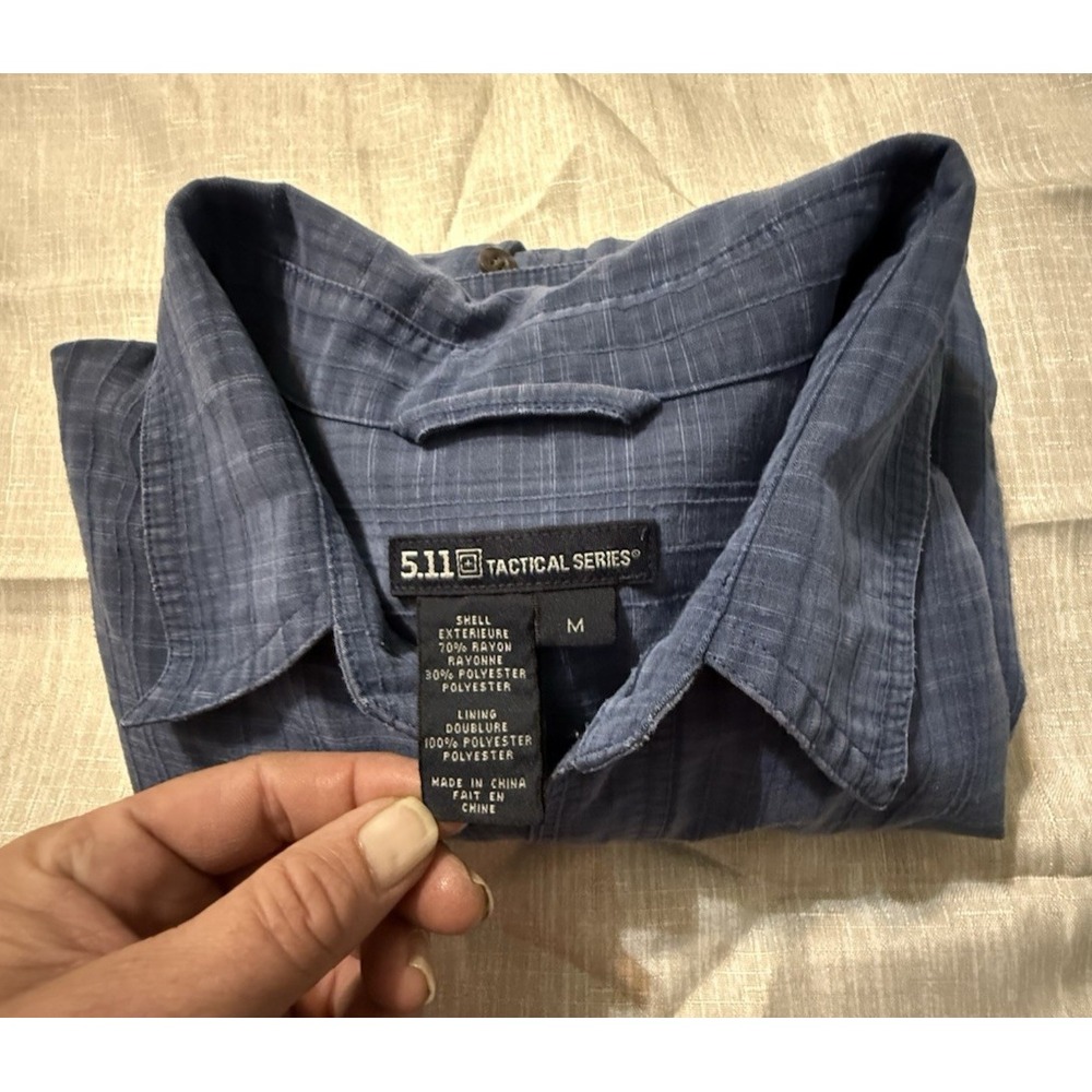 5.11 Tactical Shirt Mens Medium Plaid Blue Snap Up Lined  Short Sleeve 511 - Picture 8 of 9
